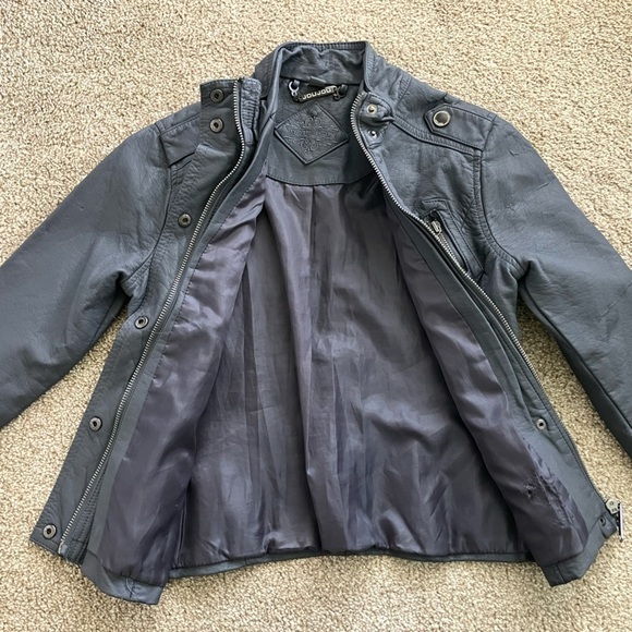 Jou Jou Dark Gray Faux Leather Motto Jacket Size 7/8 - Picture 2 of 11